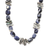 Sterling Silver Sodalite/Grey FW Cultured Pearl Necklace-WBC-QH4724-16