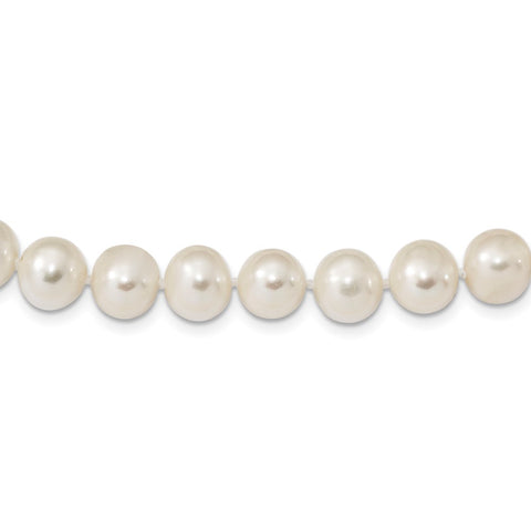 Sterling Silver Rhodium 8-9mm White Freshwater Cultured Pearl Necklace-WBC-QH4728-24
