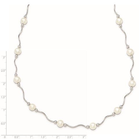 Sterling Silver RH-plated 6-7mm White FW Cultured Pearl Necklace-WBC-QH4731-18