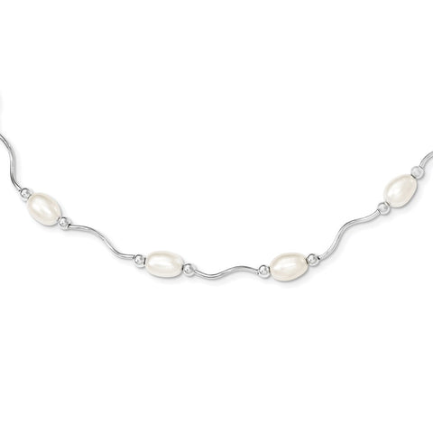 Sterling Silver Rh-plated 6-7mm White FW Cultured Pearl Necklace-WBC-QH4734-18
