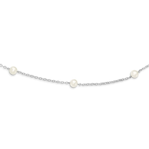Sterling Silver Rhodium 7-8mm White FWC Pearl w/2in ext. Necklace-WBC-QH4746-17