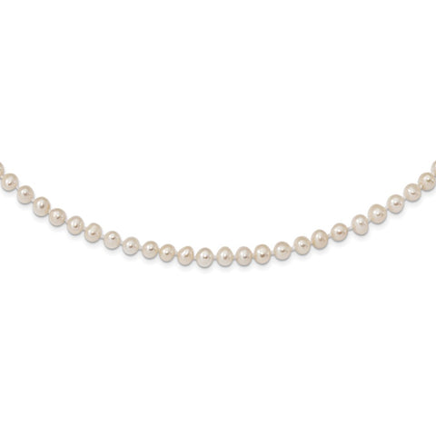 Sterling Silver Rhodium 5-6mm White Freshwater Cultured Pearl Necklace-WBC-QH4769-28