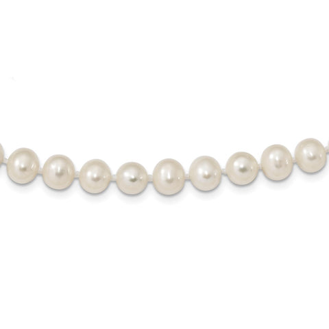 Sterling Silver Rhodium 7-8mm White Freshwater Cultured Pearl Necklace-WBC-QH4778-18