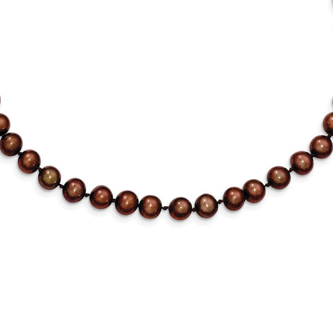 Sterling Silver Rh-plated 6-7mm Brown FW Cultured Pearl Necklace-WBC-QH4817-20