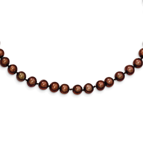 Sterling Silver Rhodium-plated 6-7mm Brown FWC Pearl Necklace-WBC-QH4817-16