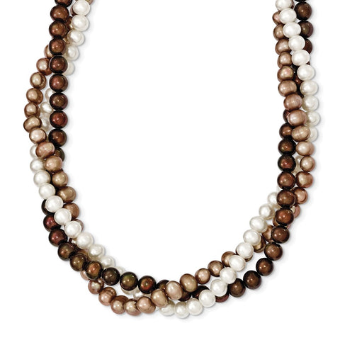 SS Rh-plated 5-6mm White, Brown, Beige FWC Pearl w/2in ext. Necklace-WBC-QH4818-17