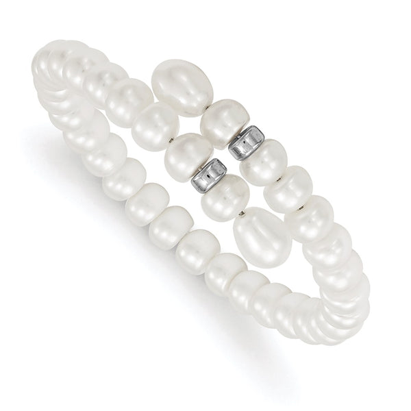Sterling Silver RH 6-8mm Button and Rice FWC Pearl Flexible Bracelet-WBC-QH4818-7.5
