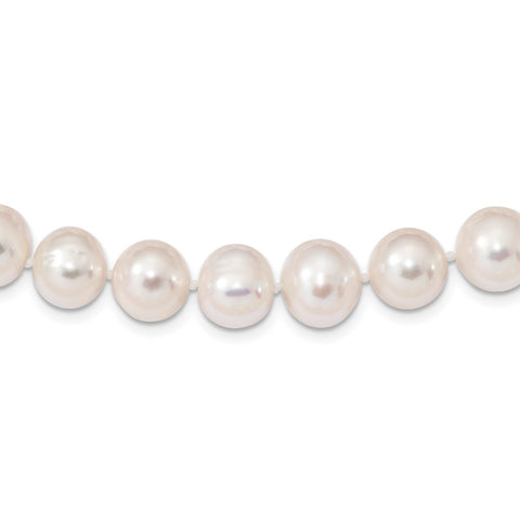 Sterling Silver Rhodium-plated 10-11mm White FW Cultured Pearl Necklace-WBC-QH4828-24
