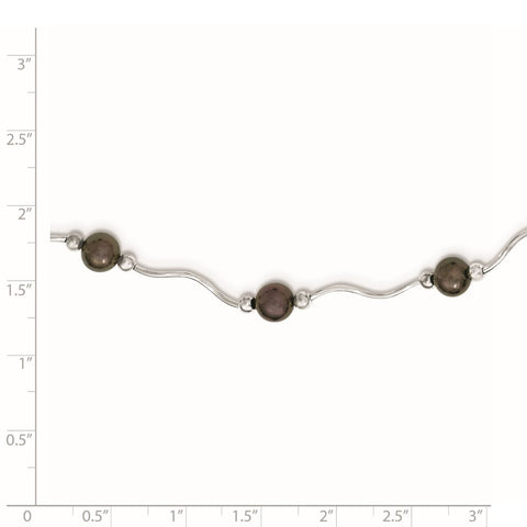 Sterling Silver Rh-plated 6-7mm Black FW Cultured Pearl Necklace-WBC-QH4849-18