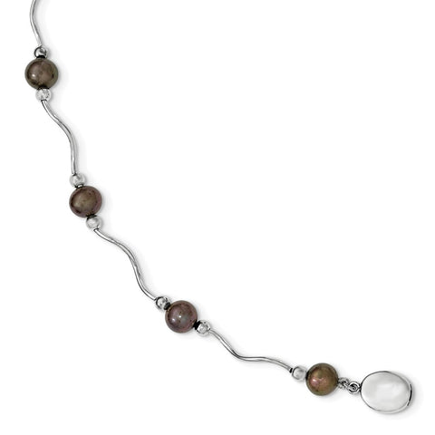 Sterling Silver Rh-plated 6-7mm Black FW Cultured Pearl Necklace-WBC-QH4849-18