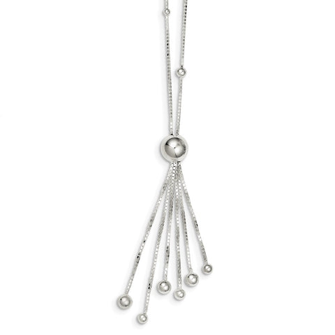 Sterling Silver Polished Beaded Tassel Necklace-WBC-QH4967-18