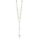 Sterling Silver Polished Rosary Tri-color Beads Necklace-WBC-QH4987