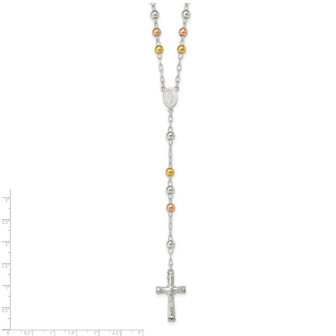 Sterling Silver Polished Rosary Tri-color Beads Necklace-WBC-QH4987