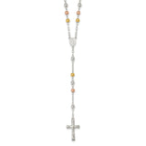 Sterling Silver Polished Rosary Tri-color Beads Necklace-WBC-QH4987