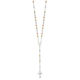 Sterling Silver Polished Rosary w/ Textured Tri-color Beads Necklace-WBC-QH4989