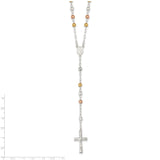 Sterling Silver Polished Rosary w/ Textured Tri-color Beads Necklace-WBC-QH4989