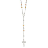 Sterling Silver Polished Rosary w/ Textured Tri-color Beads Necklace-WBC-QH4989