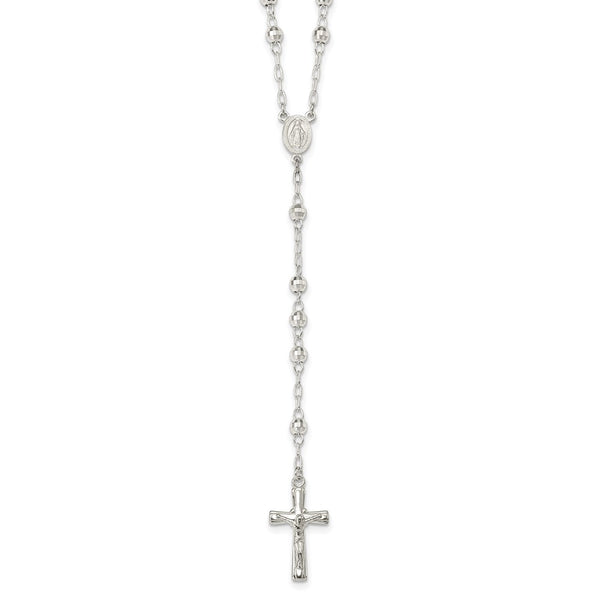 Sterling Silver Polished Rosary with Textured Beads Necklace-WBC-QH4990