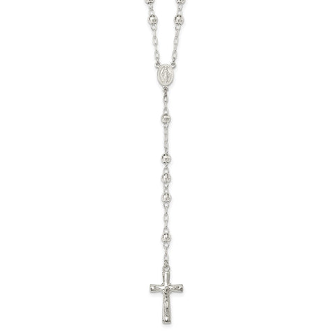 Sterling Silver Polished Rosary with Textured Beads Necklace-WBC-QH4990