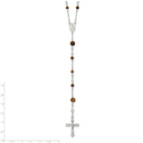 Sterling Silver Polished Tiger Eye Rosary Necklace-WBC-QH4991