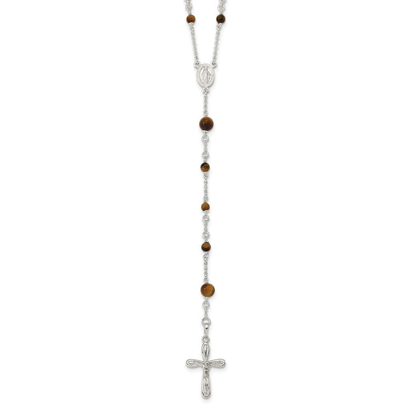 Sterling Silver Polished Tiger Eye Rosary Necklace-WBC-QH4991