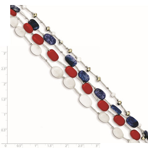 Sterling Silver Red Coral/Multi Crystal/White Jade/Lapis/1in ext. Bracelet-WBC-QH5035-7.5