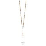 Sterling Silver Polished White, Rose and Yellow Rosary Necklace-WBC-QH5125-18