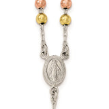 Sterling Silver Polished White, Rose and Yellow Rosary Necklace-WBC-QH5125-18