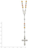 Sterling Silver Polished White, Rose and Yellow Rosary Necklace-WBC-QH5125-18