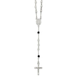 Sterling Silver Polished Black Crystal Rosary Necklace-WBC-QH5134-23.5