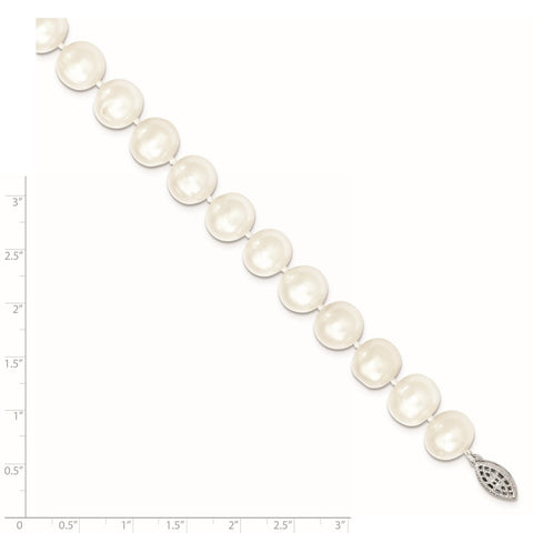 Sterling Silver Rhodium 11-12mm White FW Cultured Pearl Necklace-WBC-QH5151-28