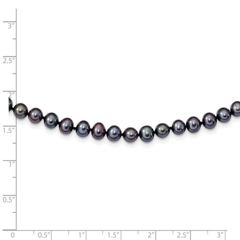 Sterling Silver Rhod-plated 5-6mm Black FWC Pearl Necklace-WBC-QH5153-24