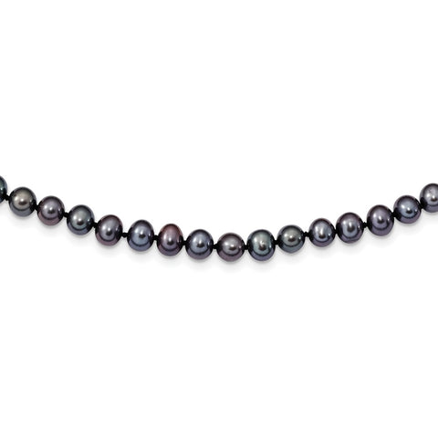 Sterling Silver Rhod-plated 5-6mm Black FWC Pearl Necklace-WBC-QH5153-20