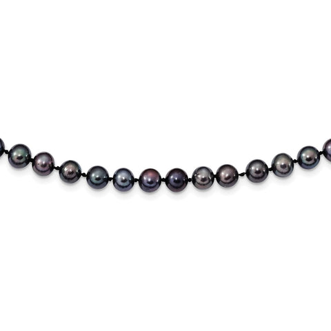 Sterling Silver Rhod-plated 6-7mm Black FWC Pearl Necklace-WBC-QH5154-20