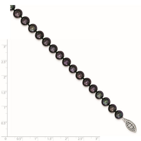 Sterling Silver Rhod-plated 7-8mm Black FW Cultured Pearl Necklace-WBC-QH5155-20