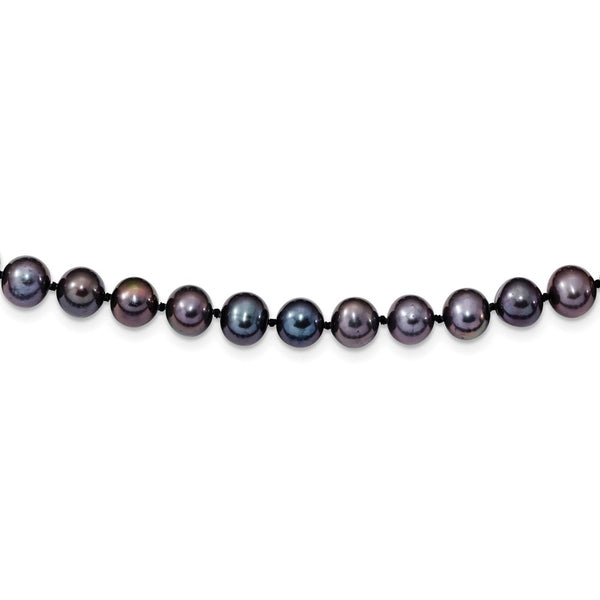 Sterling Silver Rhod-plated 7-8mm Black FW Cultured Pearl Necklace-WBC-QH5155-20