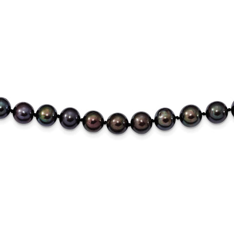 Sterling Silver Rhod-plated 8-9mm Black FWC Pearl Necklace-WBC-QH5156-24