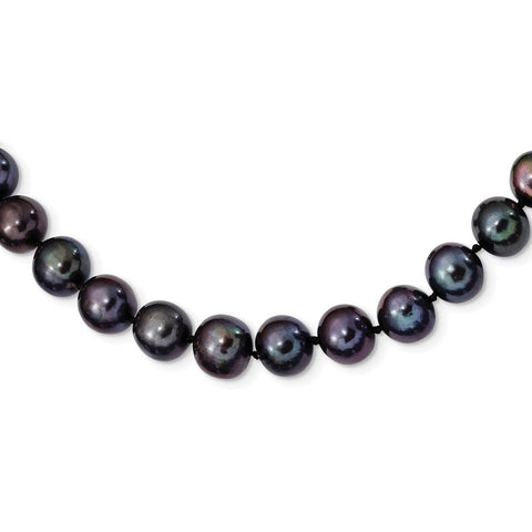 Sterling Silver Rhod-plated 9-10mm Black FWC Pearl Necklace-WBC-QH5157-28