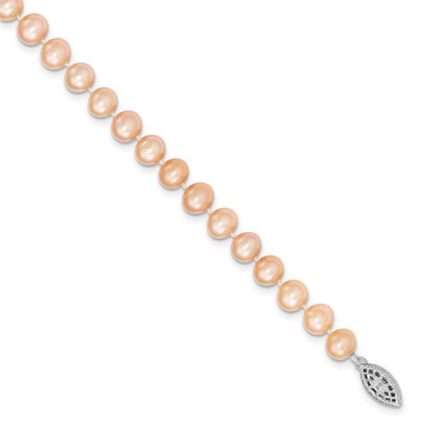 Sterling Silver Rhod-plated 6-7mm Pink FWC Pearl Necklace-WBC-QH5166-18