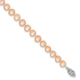 Sterling Silver Rhod-plated 7-8mm Pink FWC Pearl Necklace-WBC-QH5167-18