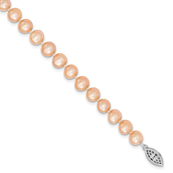 Sterling Silver Rhod-plated 7-8mm Pink FWC Pearl Necklace-WBC-QH5167-24