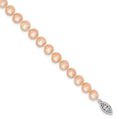 Sterling Silver Rhod-plated 7-8mm Pink FWC Pearl Necklace-WBC-QH5167-20