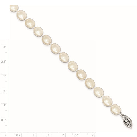 Sterling Silver Rhodium 7-8mm White FW Cultured Rice Pearl Necklace-WBC-QH5171-18