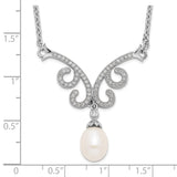 Sterling Silver RH 8-9mm White FWC Pearl CZ Fancy w/1in ext. Necklace-WBC-QH5206-16.5