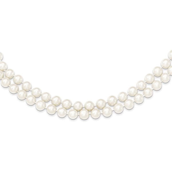 Sterling Silver Rhodium 7.5-8.5mm White FWC Pearl 2-Strand Necklace-WBC-QH5210-17