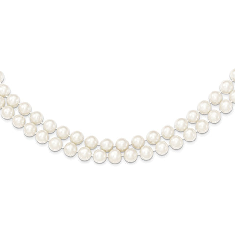 Sterling Silver Rhodium 7.5-8.5mm White FWC Pearl 2-Strand Necklace-WBC-QH5210-17