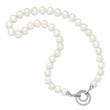 Sterling Silver RH 10-11mm White FWC Pearl CZ Clasp Adjust. Necklace-WBC-QH5215-19.5