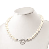 Sterling Silver RH 10-11mm White FWC Pearl CZ Clasp Adjust. Necklace-WBC-QH5215-19.5