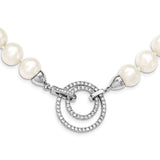 Sterling Silver RH 10-11mm White FWC Pearl CZ Clasp Adjust. Necklace-WBC-QH5215-19.5