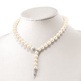 Sterling Silver RH 9-10mm White FWC Pearl CZ Clasp Adjust. Necklace-WBC-QH5216-18